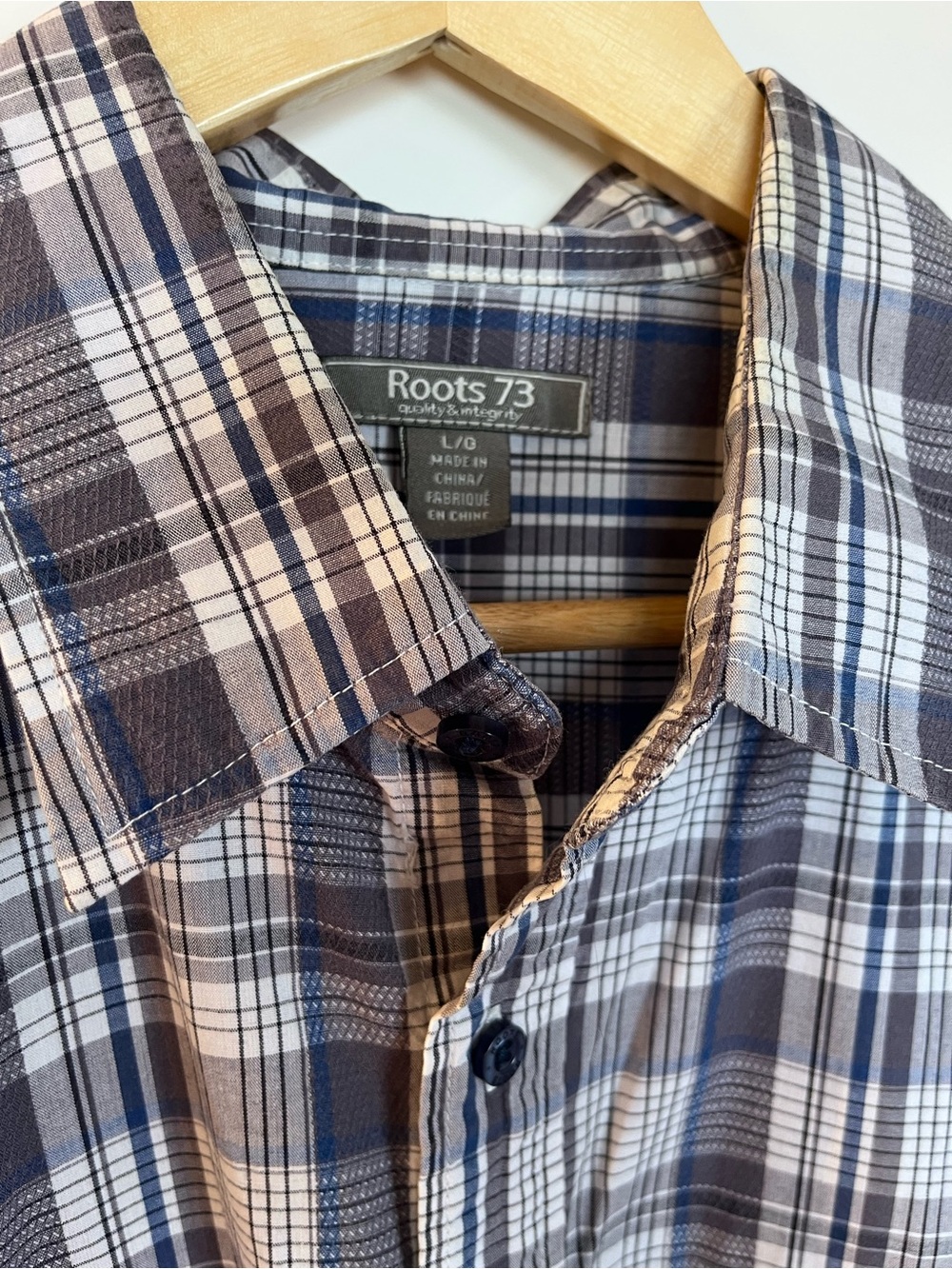 Men’s Roots 73 Plaid Button‑Up Shirt L/G • 100% Cotton • Classic Outdoor Style